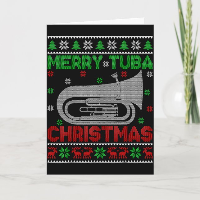 Tuba Music Lover Xmas Lighting Ugly Merry Tuba Chr Karte (Vorderseite)