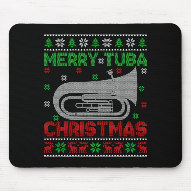 Tuba Music Lover Xmas Lighting Ugly Merry Tuba Chr Mousepad (Vorne)
