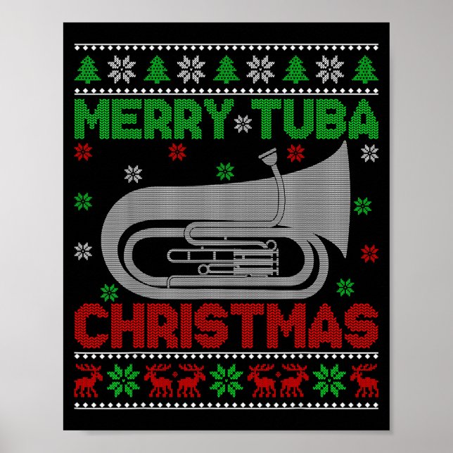 Tuba Music Lover Xmas Lighting Ugly Merry Tuba Chr Poster (Vorne)