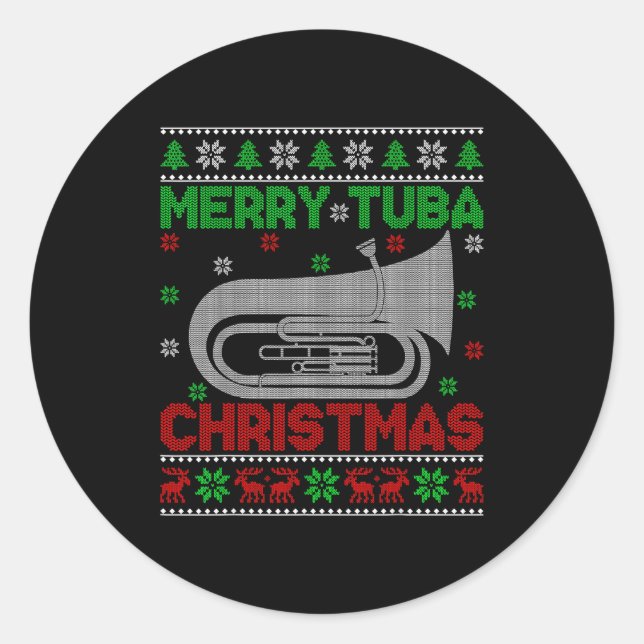 Tuba Music Lover Xmas Lighting Ugly Merry Tuba Chr Runder Aufkleber (Vorderseite)
