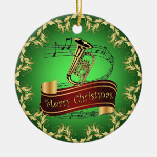 Tuba ~ Musical Scroll ~ Frohe Weihnachten ~ * ~ Keramik Ornament