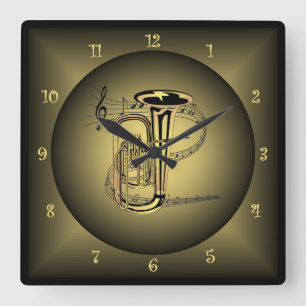 Tuba ~Musikinstrument ~Musikglobus ~ Tonleiter ~ Quadratische Wanduhr