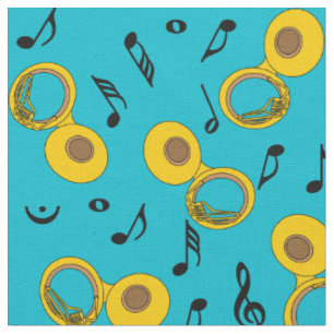 Tuba Musiknotens Pattern Stoff