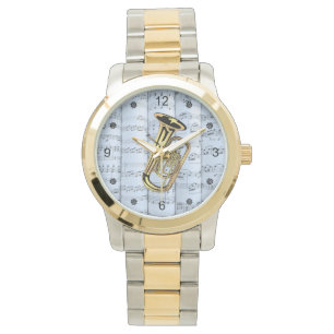 Tuba ~ Rolled Sheet Music ~ Blue Tint Background ~ Armbanduhr