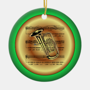 Tuba ~ Sheet Music ~ Red/Green/Gold ~ Weihnachten Keramik Ornament