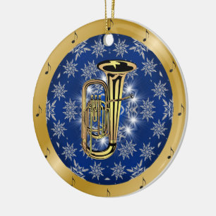 Tuba ~ Silber ~ blaues ~ Gold~ Weihnachten~ Keramik Ornament