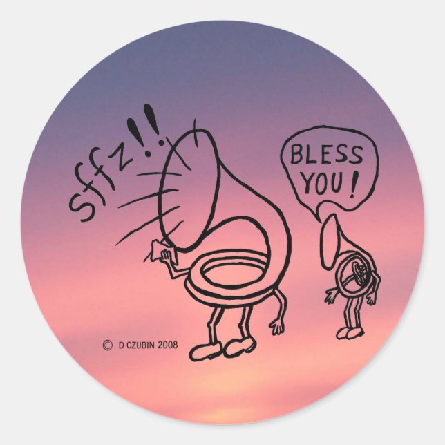 Tuba Sneeze Border Classic Round Sticker (Vorderseite)