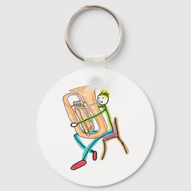 Tuba spielender Stickman Schlüsselanhänger (Vorderseite)