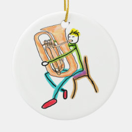 Tuba spielender Stockmann Keramik Ornament