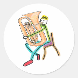 Tuba spielender Stockmann Runder Aufkleber