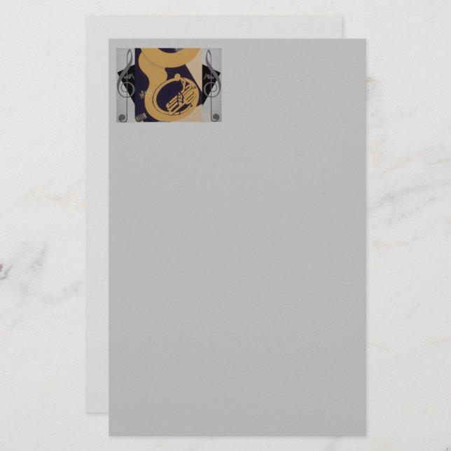 Tuba und Musiknoten Briefpapier (Vorne/Hinten)
