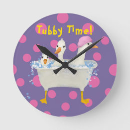Tubby Time Drei Enten in der Badewanne Aquarell  Runde Wanduhr
