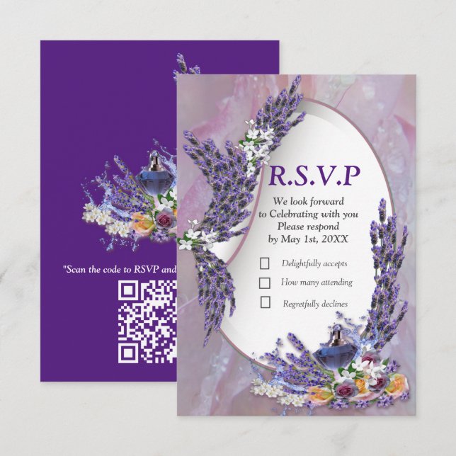 Tuberose & Lavender Blooms RSVP Karte (Vorne/Hinten)
