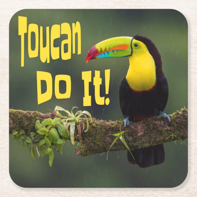 Tucan Do it! Motivierend Vogel-Funny-Pub Rechteckiger Pappuntersetzer (Vorderseite)