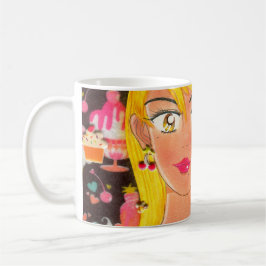 Tuch, das Mädchen das Liebe-Süßigkeiten | in einer Kaffeetasse