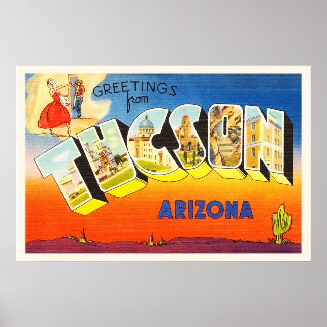 Tucson Arizona AZ Alte Jahrgangsreise Souvenir Poster (Vorne)