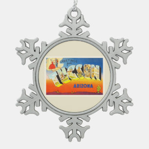 Tucson Arizona AZ Alte Jahrgangsreise Souvenir Schneeflocken Zinn-Ornament