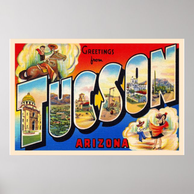 Tucson Arizona AZ Vintager Großbuchstabe Postkarte Poster (Vorne)