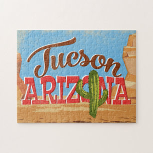 Tucson Arizona Cartoon Desert Vintage Travel Puzzle