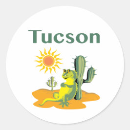 Tucson Arizona Lizard unter Saguaro Classic Round Runder Aufkleber