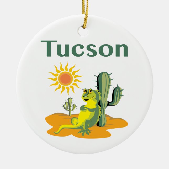 Tucson Arizona Lizard unter Saguaro Keramik Ornament (Vorne)