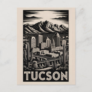 Tucson Arizona Skyline Schwarz Weiß Holzschnitt Feiertagspostkarte