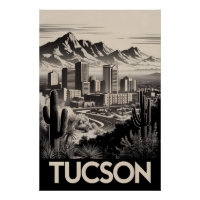 Tucson Arizona Skyline Schwarz Weiß Holzschnitt