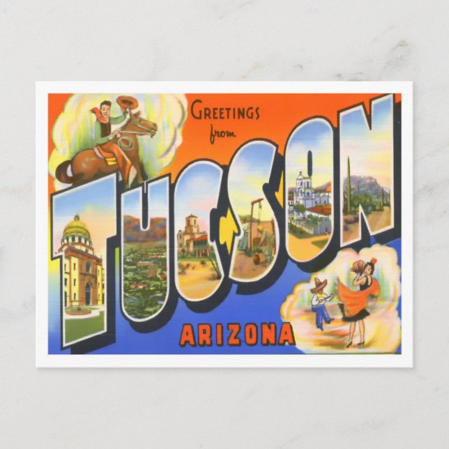 Tucson, Arizona Vintage große Buchstaben Postkarte (Vorderseite)