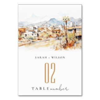 Tucson, Arizona Watercolor Landscape Wedding Tischnummer
