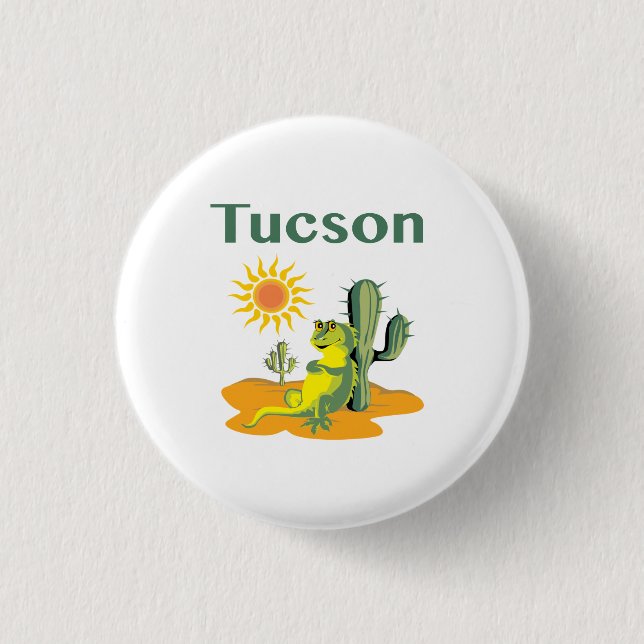 Tucson Arizona Wüsten-Echse und Kaktus Button (Vorderseite)