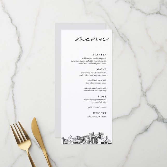 Tucson Skyline Modernes Menü für Hochzeitsessen Menükarte (Vorderseite/Rückseite Beispiel)