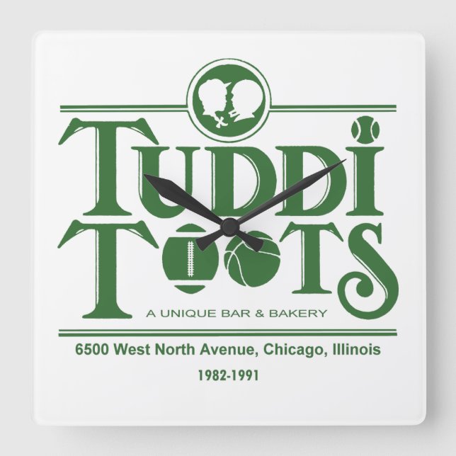 Tuddi Toots Bar and Restaurant, Chicago, IL Quadratische Wanduhr (Vorderseite)