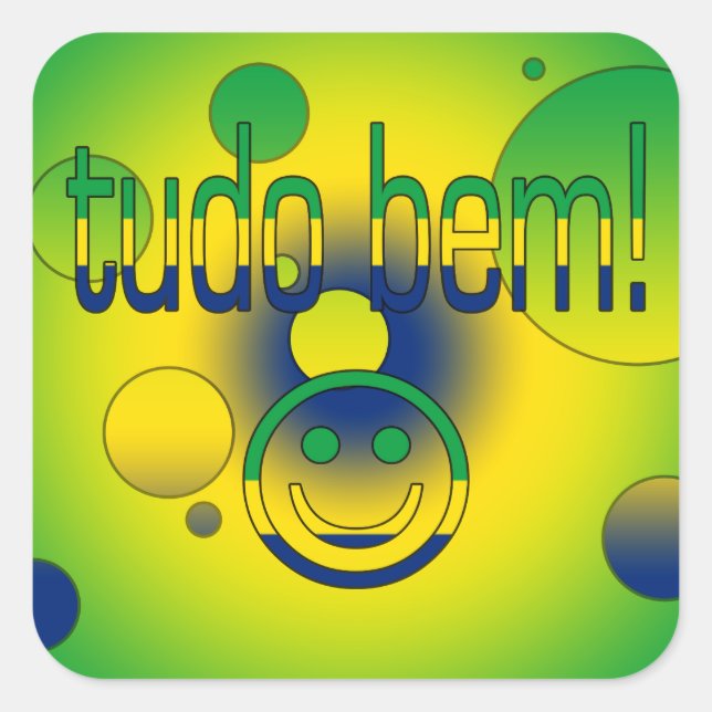 Tudo Bem! Brasilien Flaggen Pop Art Quadratischer Aufkleber (Vorderseite)