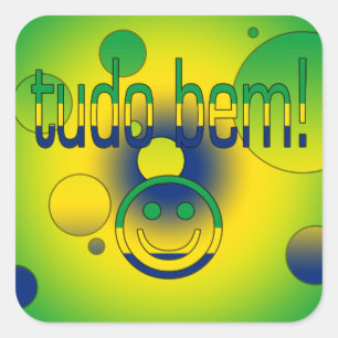 Tudo Bem! Brasilien Flaggen Pop Art Quadratischer Aufkleber