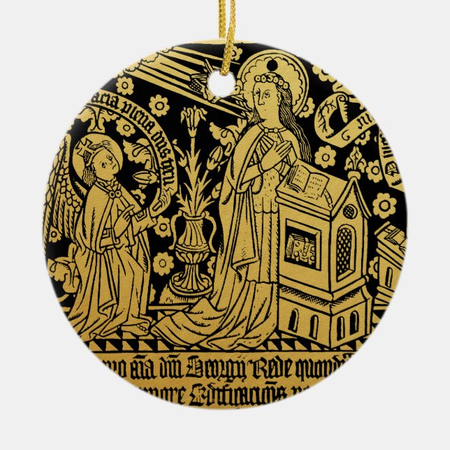 Tudor Brass Rubbing Annunciation Mary Angel Keramik Ornament (Vorne)