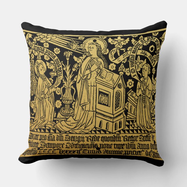Tudor Brass Rubbing Annunciation Mary Angel Kissen (Vorderseite)