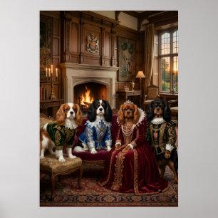 Tudor Cavalier Spaniels Herrenhausporträt Poster