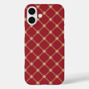 Tudor Red und Gold Diagonal Muster iPhone 16 Plus Hülle