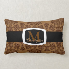 Tudor Rose Damask (braun) (Monogramm) Lendenkissen