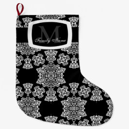 Tudor Rose Damask (weiß) (Monogramm) Großer Weihnachtsstrumpf