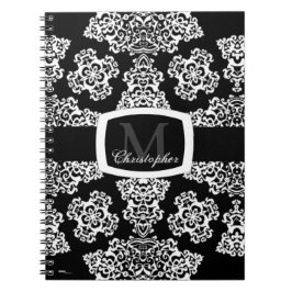 Tudor Rose Damask (weiß) (Monogramm) Notizblock
