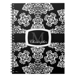 Tudor-Rose-Damast (weiß) (Monogramm) Notizblock