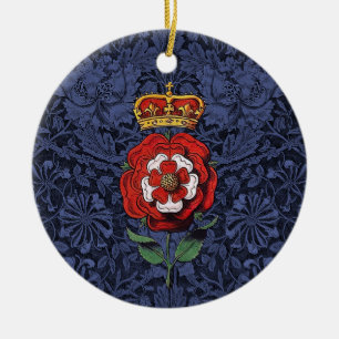 Tudor Rose Rot und Weiß Keramik Ornament