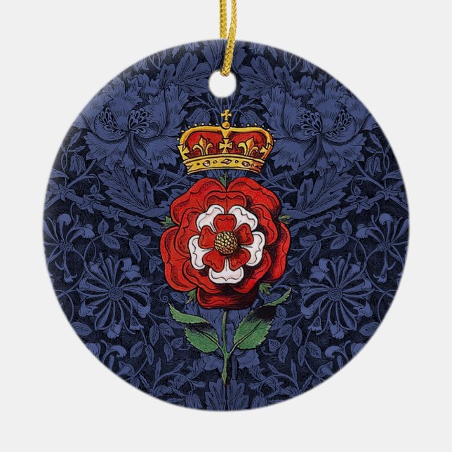 Tudor Rose Rot und Weiß Keramik Ornament (Vorne)