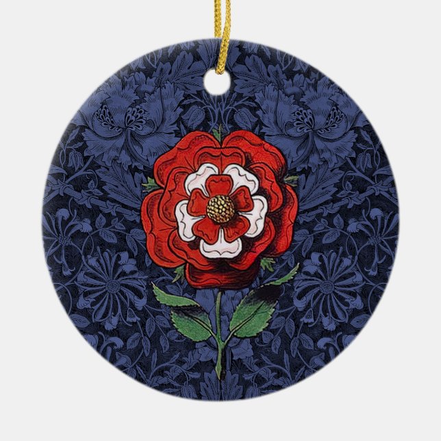 Tudor Rose Rot und Weiß Keramik Ornament (Vorne)