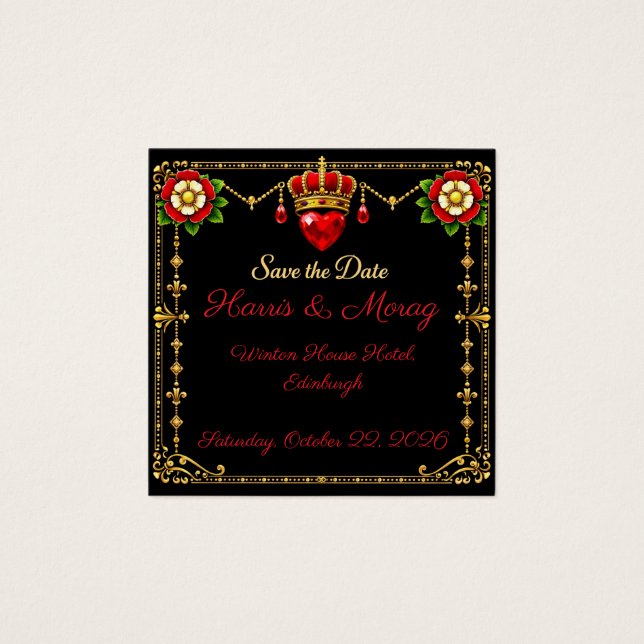 Tudor-Rose Save-the-Date-Krone Herz  (Vorderseite)