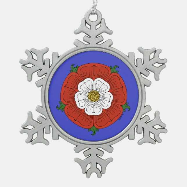 Tudor Rose Schneeflocken Zinn-Ornament (Vorderseite)