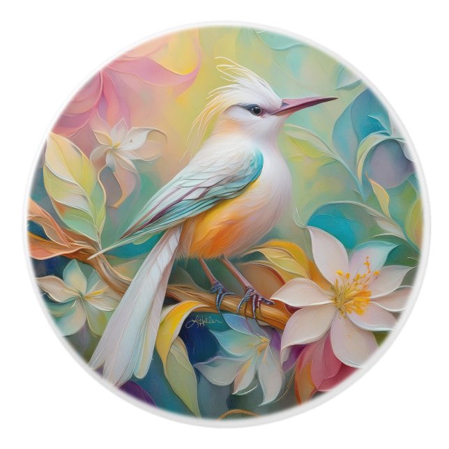 Tufed Golden Rumped Fantasy Bird Keramikknauf (Vorderseite)