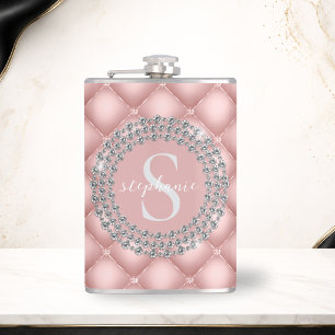 Tuffed Glitz Diamanten Rosafarbenes Monogramm Flachmann