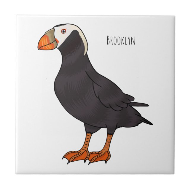 Tufted puffin bird cartoon illustration fliese (Vorderseite)